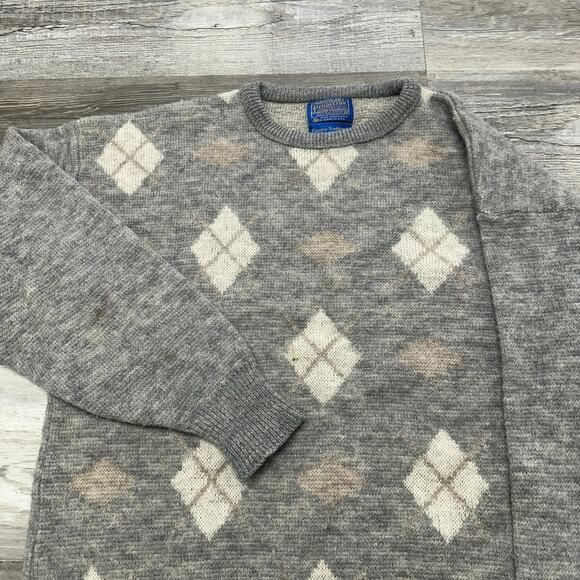 Vintage Pendleton Gray Argyle Men XL Country Traditional Virgin Wool Sweater USA - Picture 1 of 8